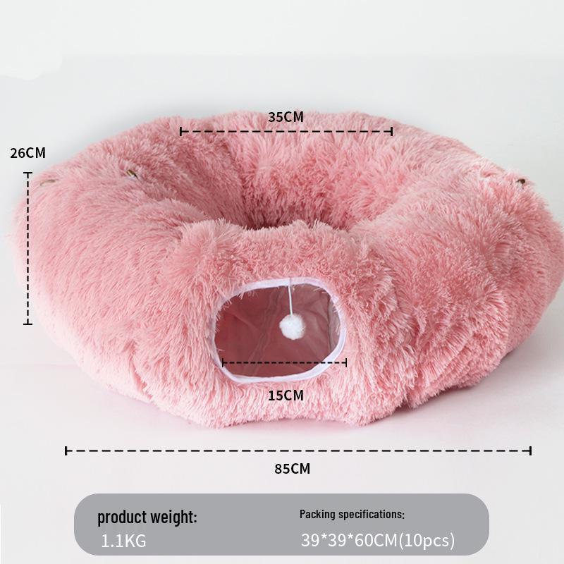 Plush Warm Cat Tunnel Nest with Removable Pad - Indoor Pet Bed