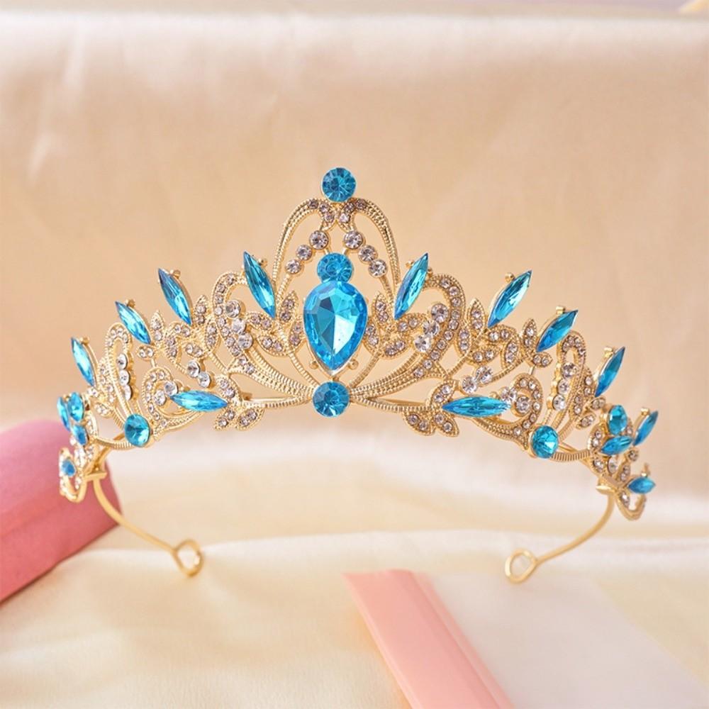 Vintage Rhinestone Queen Princess Crown Alloy Luxurious Crystal Tiara Hair Accessories Baroque Bride s Crown Wedding Party синий