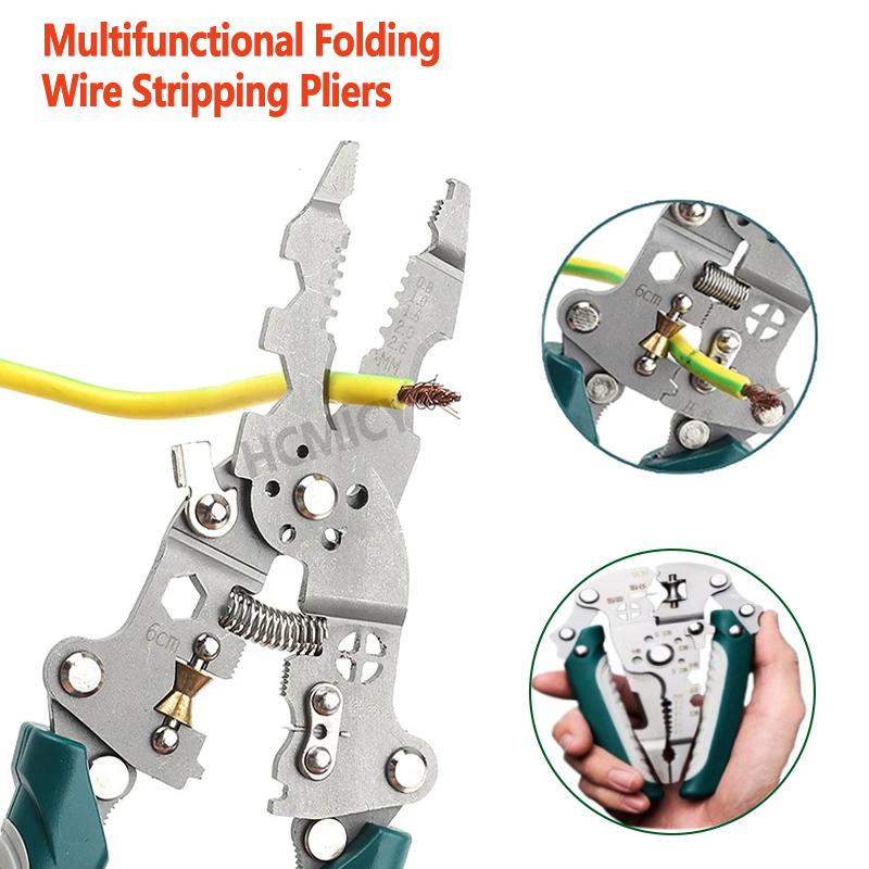 1Pcs Wire Stripper Foldable Cable Cutter Stripper Pliers Multi-Function Electrician Hand Tool For Wires Cutting Crimping