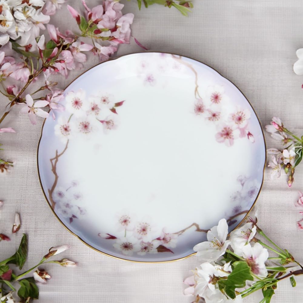 Okura Art Pottery, Hanami Sakura (Cherry Blossoms) 19cm Cake Plate, Made in Japan, 113H/5331