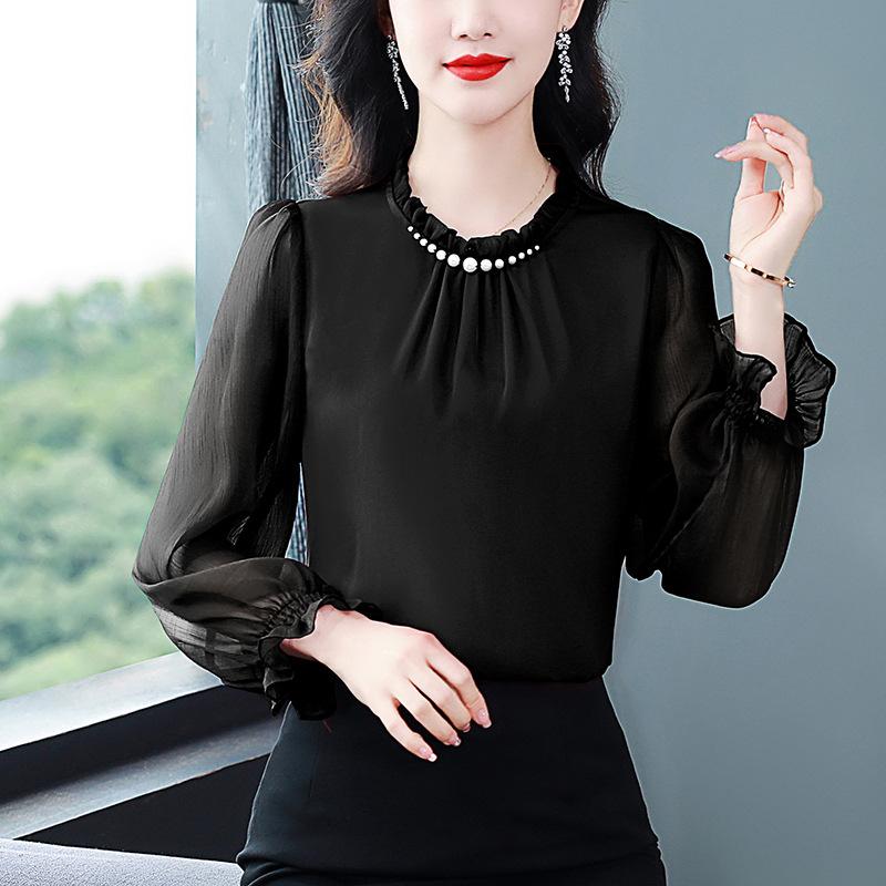 

Новая весенняя рубашка из шифона с длинными рукавами, универсальный пуловер, модный тонкий топ 3XL