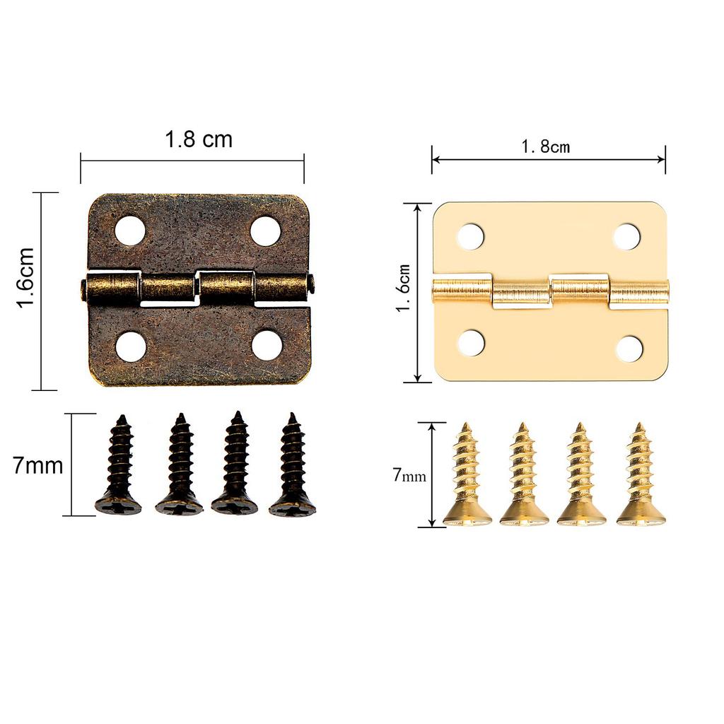 50pcs/box Hinges + 200 Screws Iron Golden/Antique Bronze 4 Holes Durable Furniture Hardware 16*13mm Mini Rounded Hinge Decor