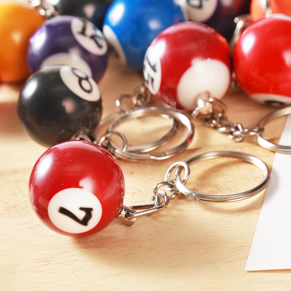 16pcs/Set Mini Billiards Shaped Keyring Assorted Colorful Billiards Pool Small Ball Keychain Creative Hanging Decorations