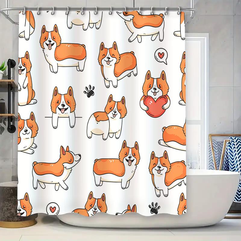 

Adorable Corgi Dog Print Shower Curtain Set Orange White Cartoon Canines Bath Decor For Bathroom Modern Home Accessories Gift Id W60H190(CM)-1 Pcs
