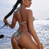 Europe And The United States Export Printed Bikini Swimsuit Steel Tray Sexy Split Triangle Backless Beach Vacation Swimsuit