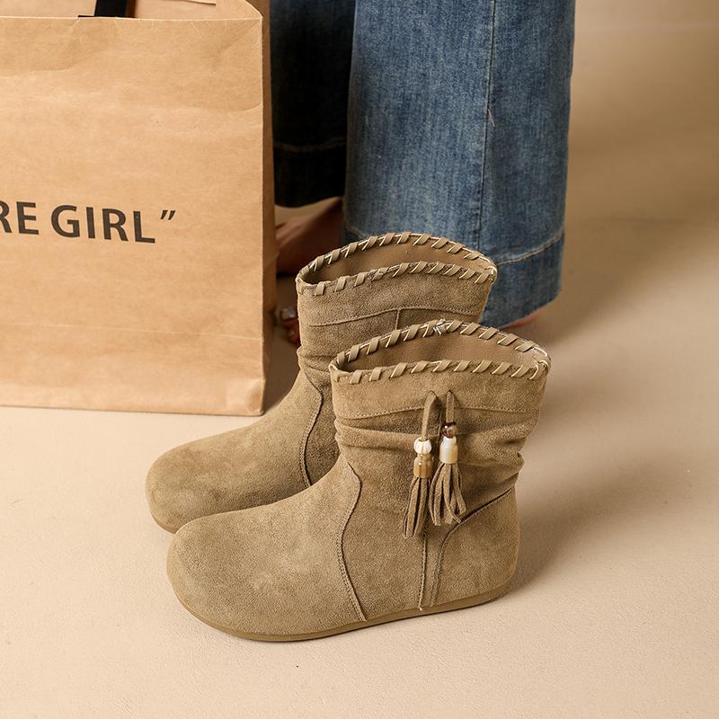 Retro Brown Ankle Boots Women Autumn Suede Leather Designer Shoes Fashion Tassel Casual Boots Ladies Western Cowboy Boots Women