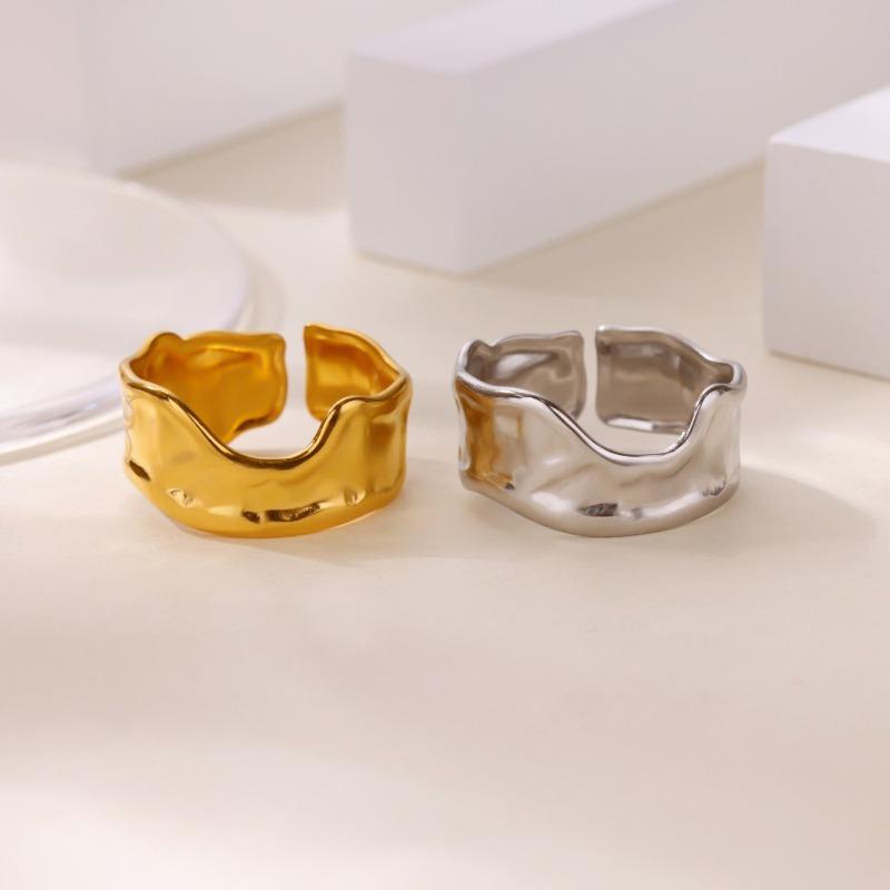 Trend Pleated Exaggerated Ring Opening Adjustable Men's and Women's Stainless Steel Geometric Niche Design Ring