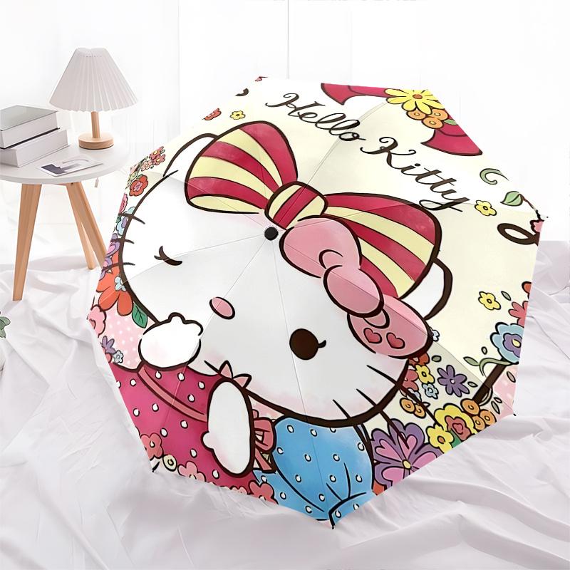 1pc Hello Kitty Floral Outdoor Umbrella - Automatic Open/Closed, Portable Folding Design, 8-Rib Iron Frame, Festival Gift for Fans, Travelers, Daily U