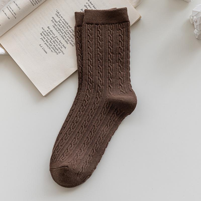 Women's Knitted Knitted Knitted Cotton Mid-calf Socks, Trendy, Versatile, Retro, Versatile and Warm Pile Socks