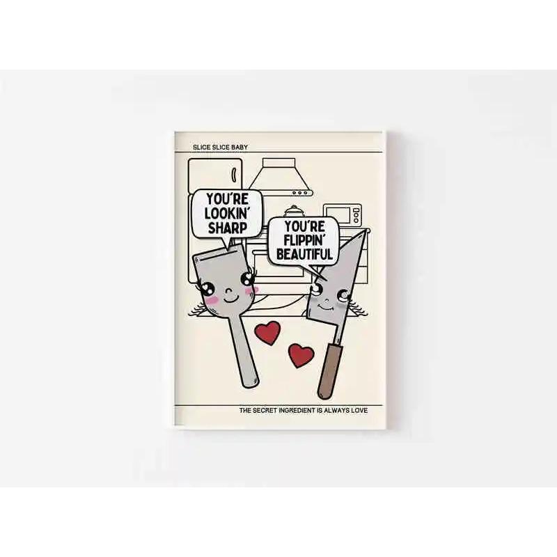 

Retro Kitchen Canvas Art Print Vintage Good Food Drink Cartoon Wall Decor for Dining Coffee Beer Rooms Perfect for Home Deco 21cm×30cm NoFrame