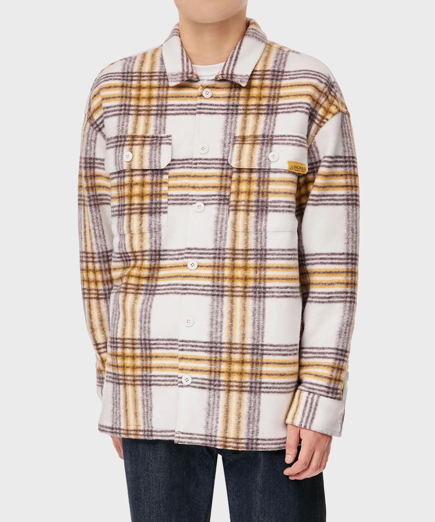 Рубашка Dickies в клетку с длинным рукавом, свободный крой, цвет кремовый Cream/Xxl