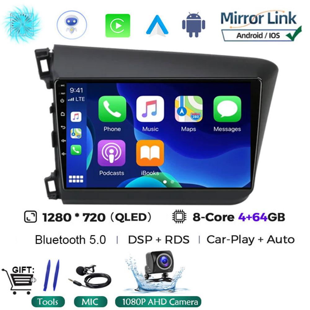 9" 2 Din Android 14 Car Radio for Honda Civic 2012 2013 2014 2015 Multimedia Player 2din Carplay Stereo GPS DVD Head Unit NO DVD