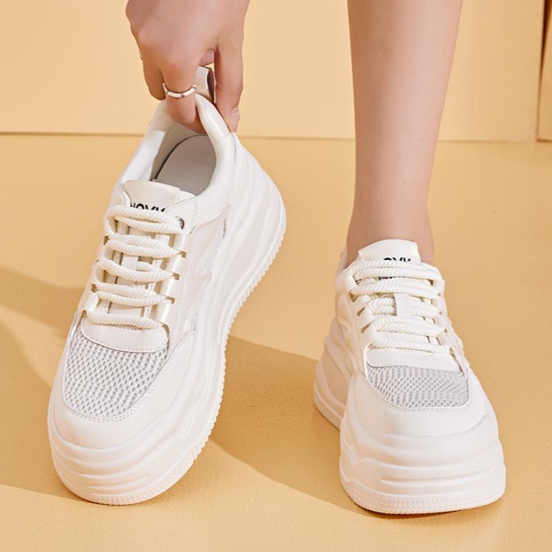 Women's Spring and Summer Women's Sneakers Sports Thick-soled Casual Dad Shoes Mesh Breathable Inner Height-enhancing White Shoes