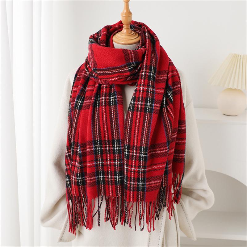 Luxury Plaid Women Winter Cashmere Scarf Warm Neckerchief Lady Shawls and Wraps Casual Tassel Blanket Pashmina Scarves Muffler