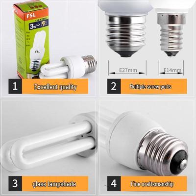 Foshan Lighting Trójkolorowa Lampa Energooszczędna w Kształcie U, Podstawa E27, Białe Światło, Żarówka Spiralna 2U/3U/4U