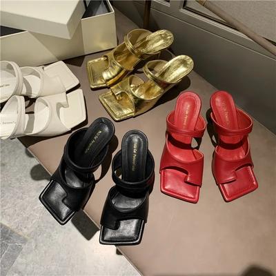 Nový Design Dámské Pantofle Elegantní Čtvercová Špička Vysoké Podpatky Sandály Boty Vysoká Kvalita Venkovní Nazouvací Společenské Botyft65