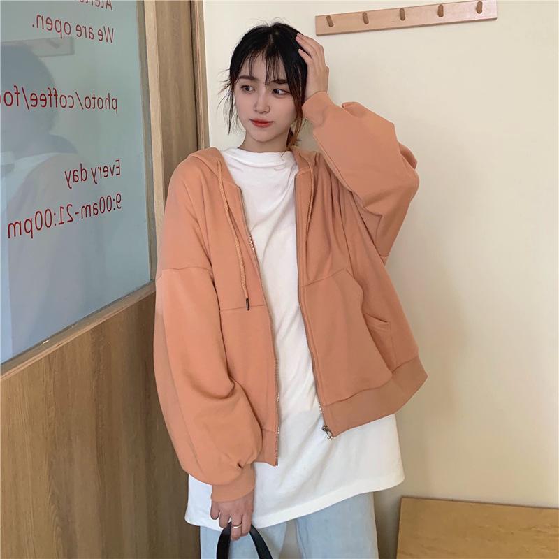 2026 New Women's Korean-Style Loose Hooded Cardigan: Long Sleeve Zipper Jacket for Spring & Autumn