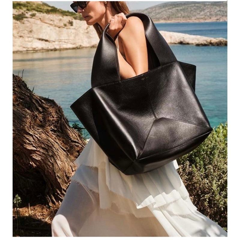 New Versatile, Simple, Soft, Large Capacity, Niche Design, Suede Bucket Bag, Neutral Style Tote Bag, Tong чёрный