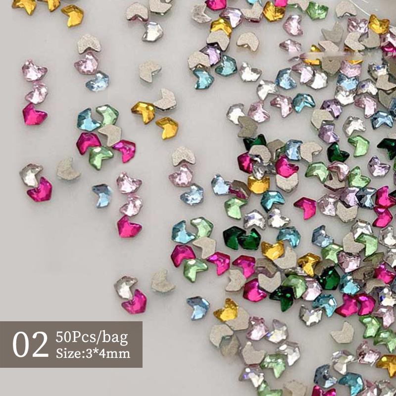 50 ks mini kosočtvercové kamínky na nehty s plochým dnem, AB barva, zdobení nehtů, křišťálové drahokamy, oslnivá manikúra, 3D dekorace na nehty