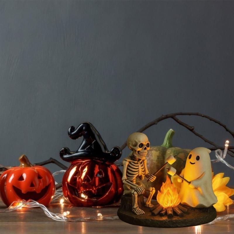 Specter Glowing Skull And Specter Light Resin Craft For Halloween Home Decorate Mysterious