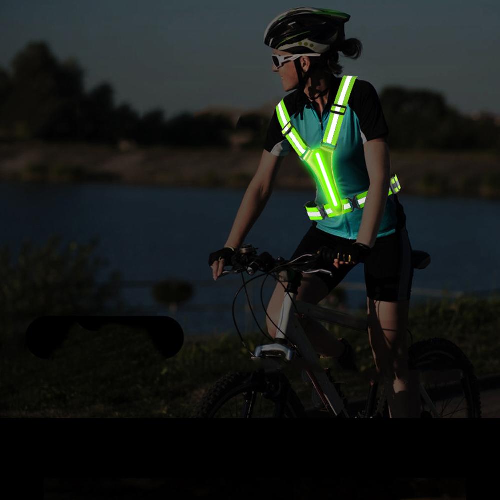 High Visibility Safety Reflective Vest USB Rechargeable LED Running Light Adjustable Cycling Vest Night Warning Work Sports Vest
