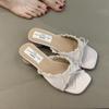 Fashion Bow Women Slippers Fashion Dress Shoes Elegant Designer Heeled Sandals Woman Summer 2025 New Slides Luxury Zapatillas De Mujer