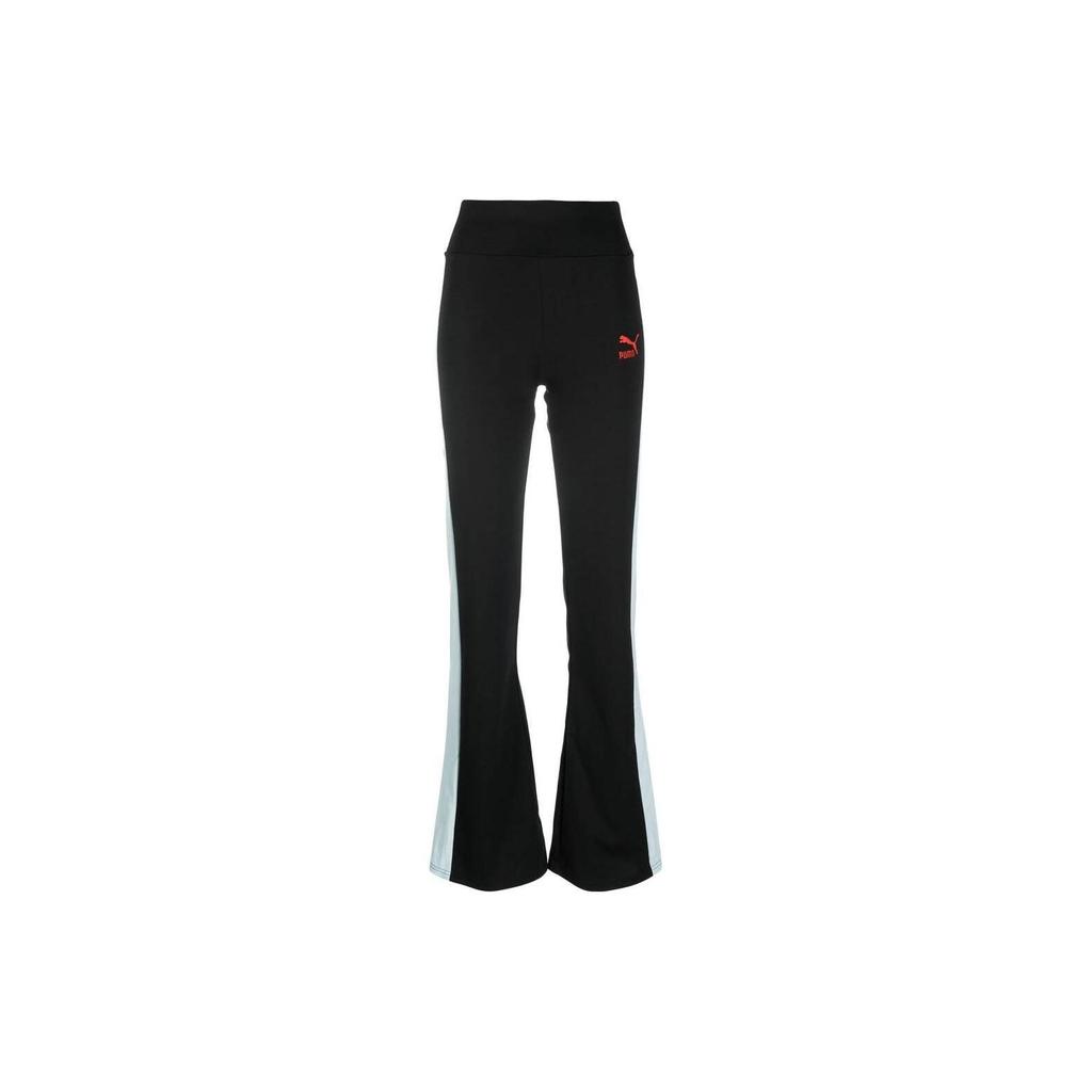 Puma X Dua Lipa Co-Branded Spliced Letter Logo Embroidered Knit Flared Pants Women Bottoms Black 536629-01