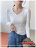 Women's Ribbed V-neck Slim-fit Base Shirt - Autumn/Winter Versatile Solid Color Top