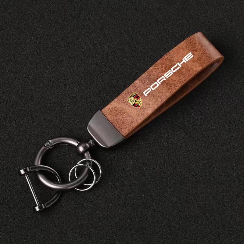 Car Key Chain Rings Leather Keychain Keyring For Porsche Panamera Spyder Carrera Macan Boxster Cayman Cayenne 911 970 981 991 PS4