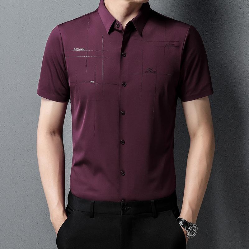 

Летняя новая мужская рубашка с коротким рукавом, тонкая свободная рубашка для папы среднего возраста, не требующая глажки, легкая деловая рубашка XXXXL