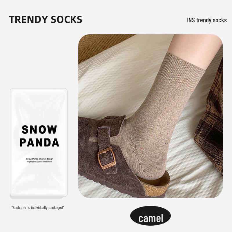 Korean Maillard Women's Thick Warm Mid-Tube Socks - Autumn/Winter Solid Color Striped Design.