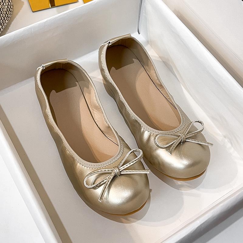 

Модные серебристые/золотистые балетки с бантом, женские балетки с круглым носком, складные балетки, лоферы, мокасины на мягкой подошве, женские удобные балетки-слипоны 34 золотой