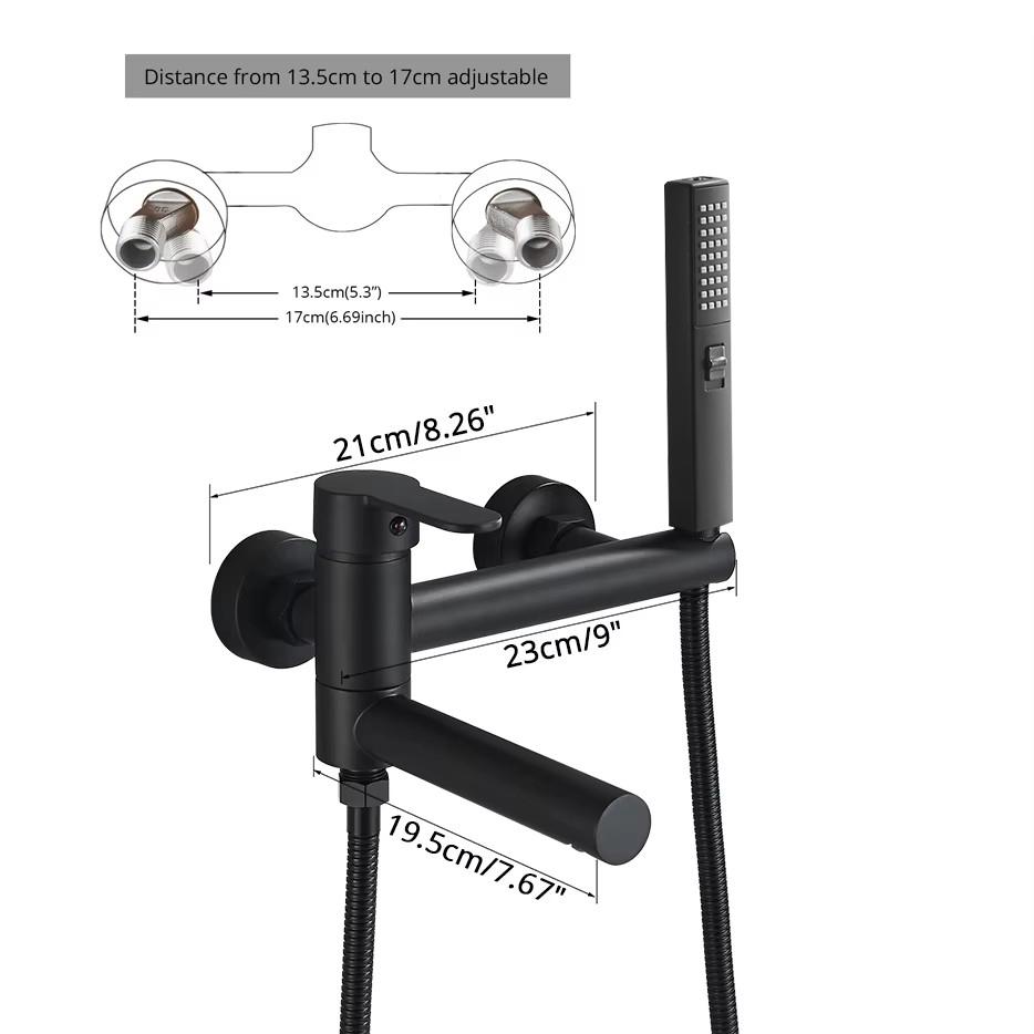 Badewannenarmaturen Modernes schwarzes Badewannen-Duschset Einzigartiges Design einer rotierenden Düsenmischbatterie zur Wandmontage für das Badezimmer