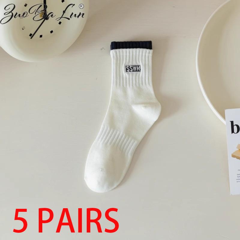 

5 пар женских хлопковых носков средней длины, бесшовные, дышащие, однотонные, повседневные one size