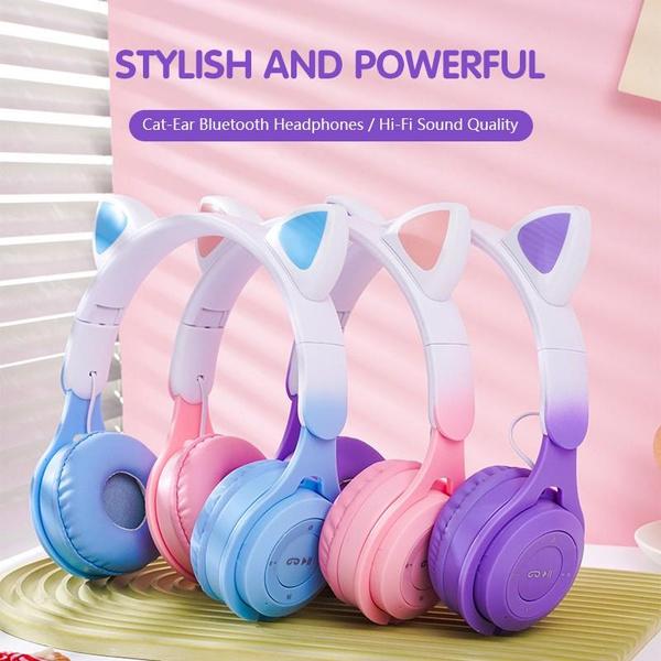 

M6C градиент цвета милые кошачьи ушки наушники беспроводные Bluetooth HiFi стерео ультра длинная гарнитура с шумоподавлением для музыки, игр, бега