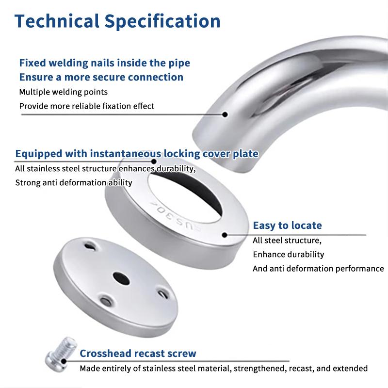 Stainless Steel Non‑Slip Shower Grab Bar Bathroom Toilet Safety Hand Support Rail Multi‑Purpose Towel Holder