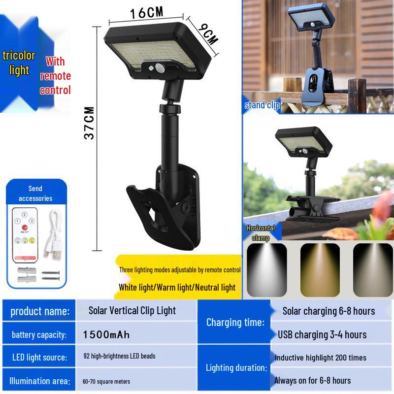 Solar Clip-on Outdoor Courtyard & Villa Wall Lamp for Park and Lawn Lighting