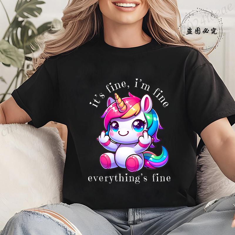 Funny Unicorn Women Summer T-Shirt First of All I'm A Delight Graphic T Shirt for Women Fashion Casual Sarcastic Tee Shirts Tops