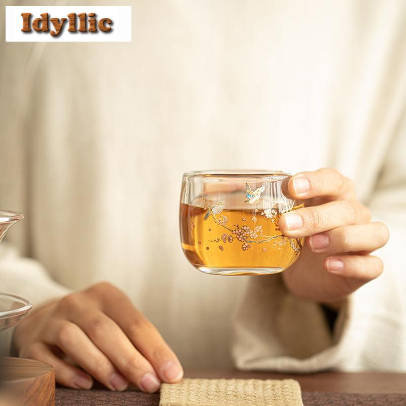 100ml Thickened Glass Magpie Plum Blossom Teacup Zen Tea Bowl Single Cups Tea-tasting Smelling Cup Jianzhan Master Cups Cha