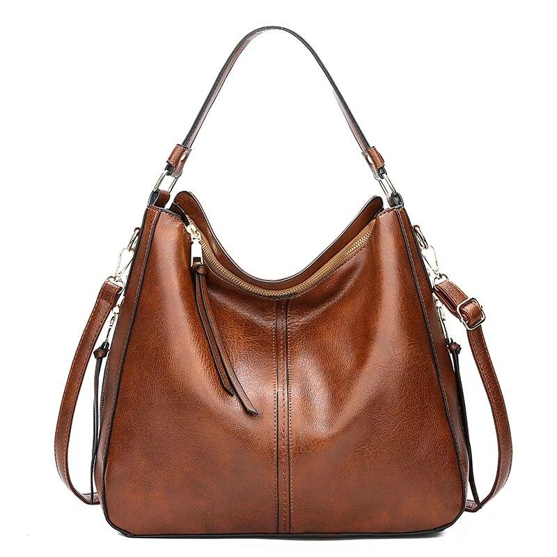 Hobo Bag Leather Women Handbags Female Leisure Shoulder Bags Fashion Purses Vintage Large Capacity Tote Bag