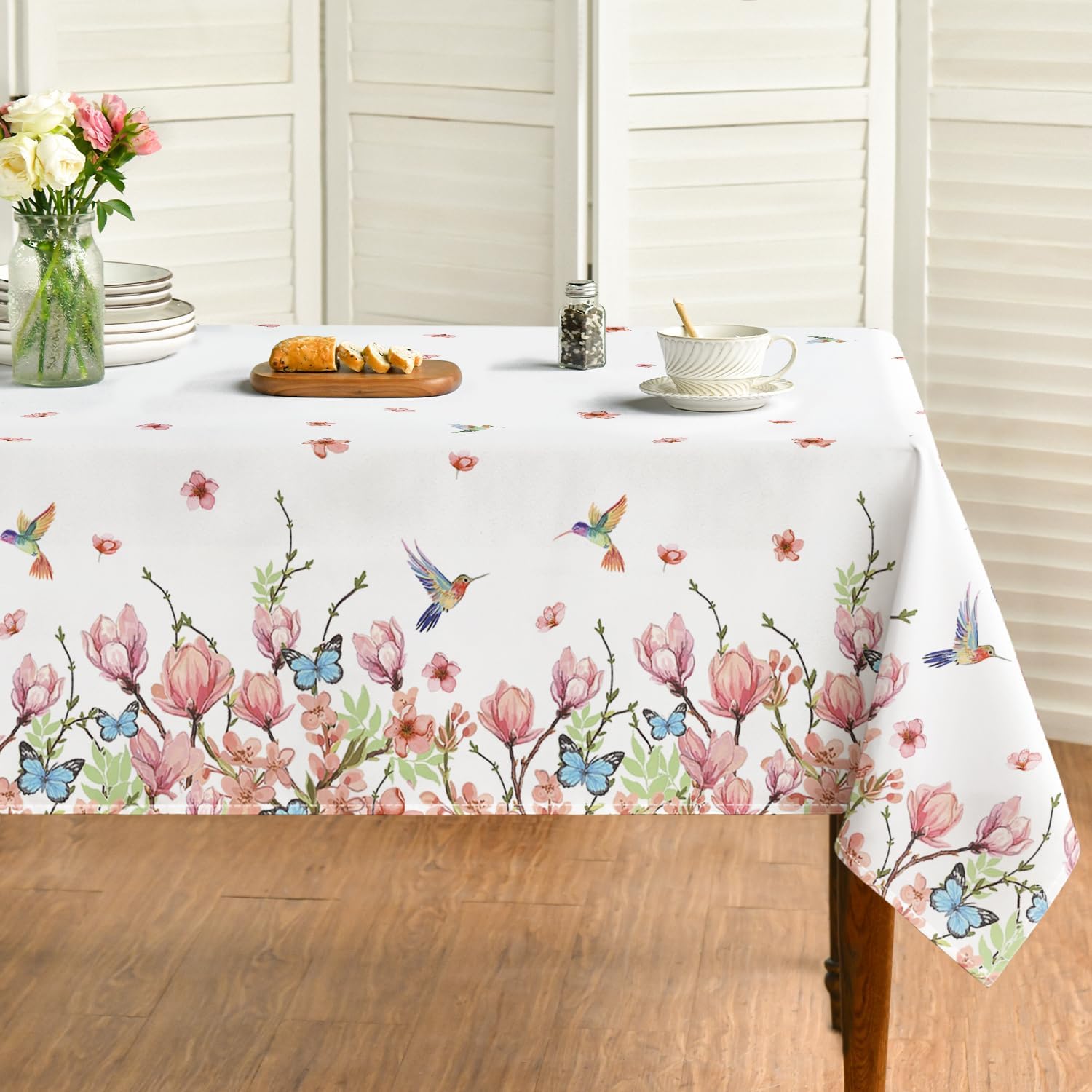Hummingbird Butterfly Flower Rectangle Waterproof Tablecloth Party Decor Farmhouse Kitchen Dining Tablecloth Wedding Decorations 90x140cm