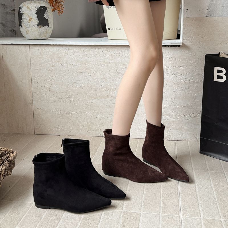 Pointed fashion elastic boots short boots black heightening thin new flat 2026 versatile thin bare boots
