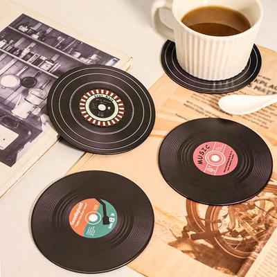 Stainless Steel Placemat Coaster Retro CD Vinyl Record Model Thermal Insulation Non-slip Tray Pad Coffee Cup Pad