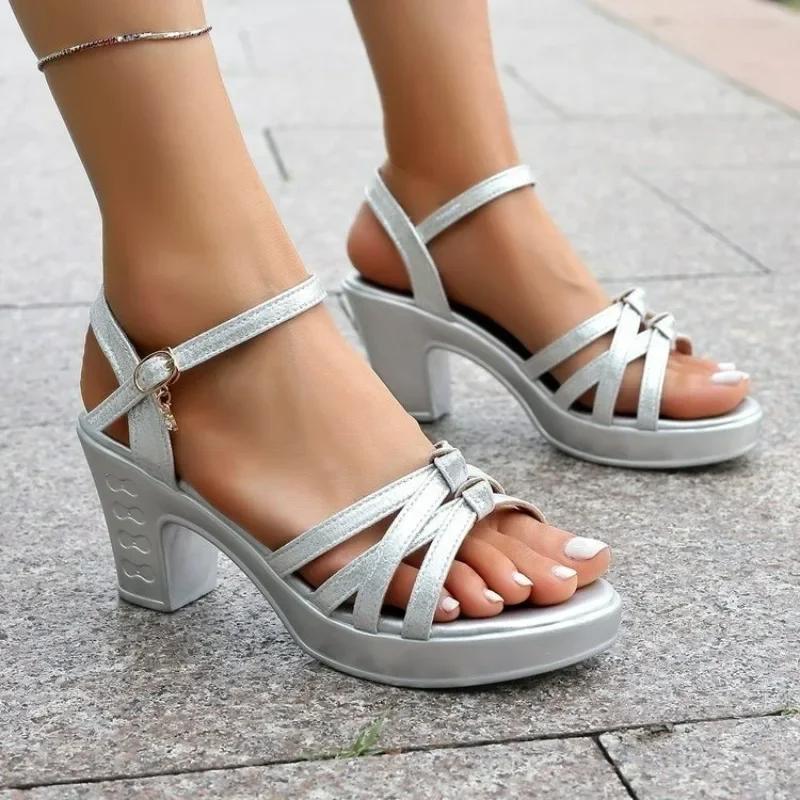 

Fashion Fashion 2025 Ladies Shoes Open Toe Women s Sandals Summer Buckle Strap Office and Career Best Seller New Heeled Sandals Zapatos 35