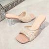 New High-heeled Shoes for Summer Wear Women's Stiletto Pointed Toe Open-toe Sequined Cloth Sandals and Slippers