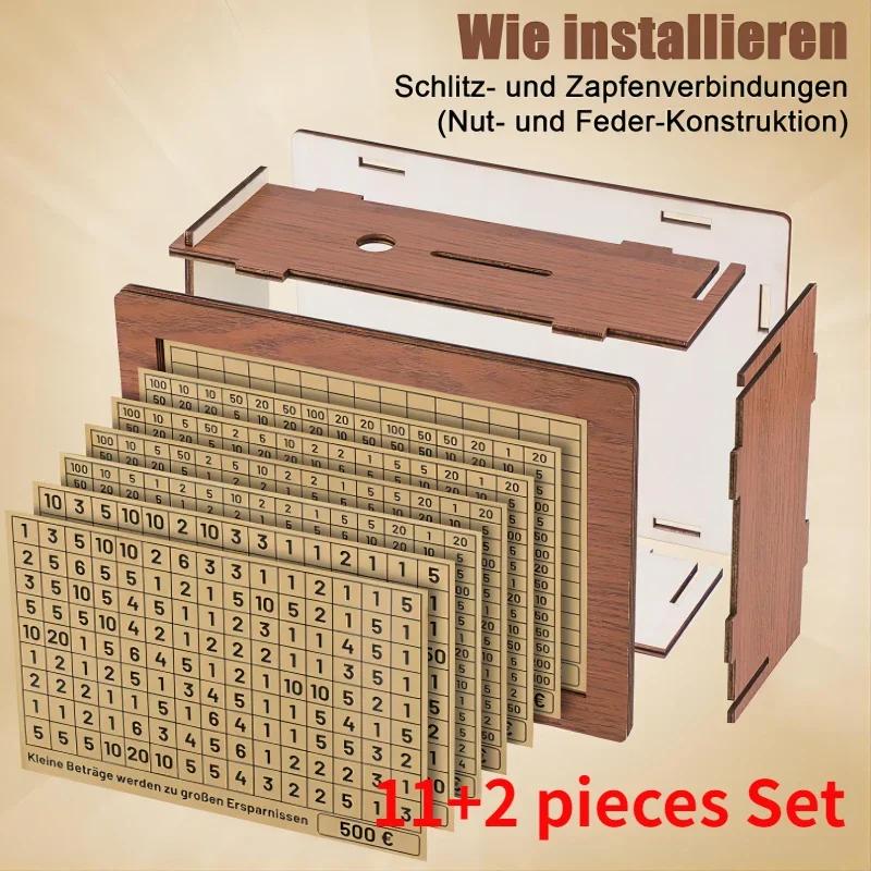 Tirelire en bois Euro Money Box, réutilisable, avec objectif d'épargne et cases numérotées - Accessoires pour la maison
