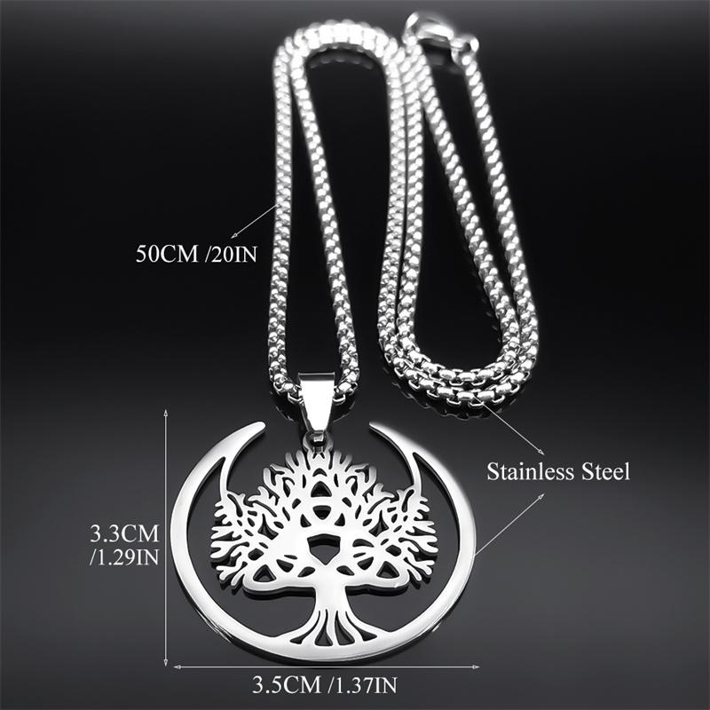 Witch Moon Trinity Knot Tree of Life Necklace for Women Men Stainless Steel Silver Color Aesthetic Amulet Chain Jewelry N9745S02