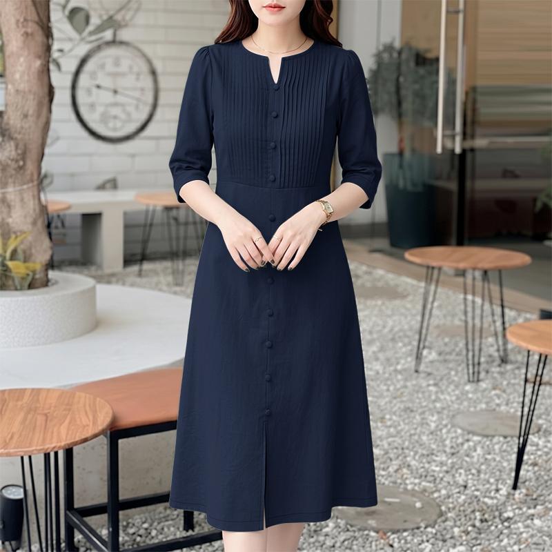 ZANZEA Women Casual V-Neck Solid Color Six Quarter Sleeve Loose Midi Dress