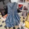 Pleated Denim Camisole Dress V-neck Sleeveless Short Dress Cowboy Strap Dress  Beachwear
