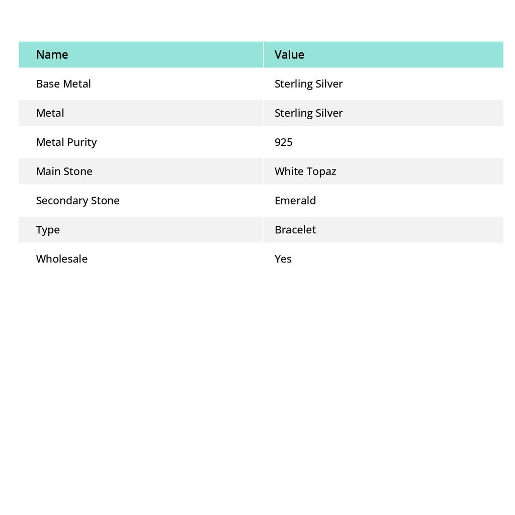 White Topaz, Emerald Ethnic 925 Sterling Silver Bracelet 7-8" R2u16